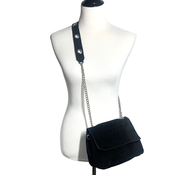 Brandy Melville Crossbody Shoulder Bag Black Suede leather Chain w/comfort strap - Picture 1 of 12